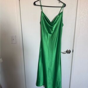 Elegant Green Satin Slip Dress